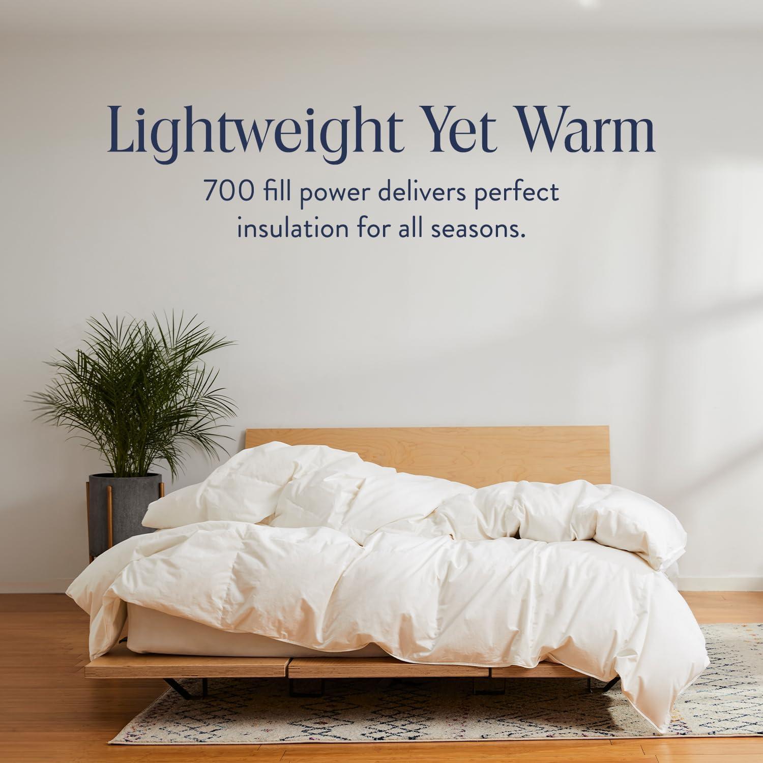 imageBrooklinen All Season Luxury Down Comforter 100 Natural Canadian Duck Down Duvet Insert 700 Fill Power 100 Cotton Shell Baffle Box Construction KingCali King Size ComforterAll Season White