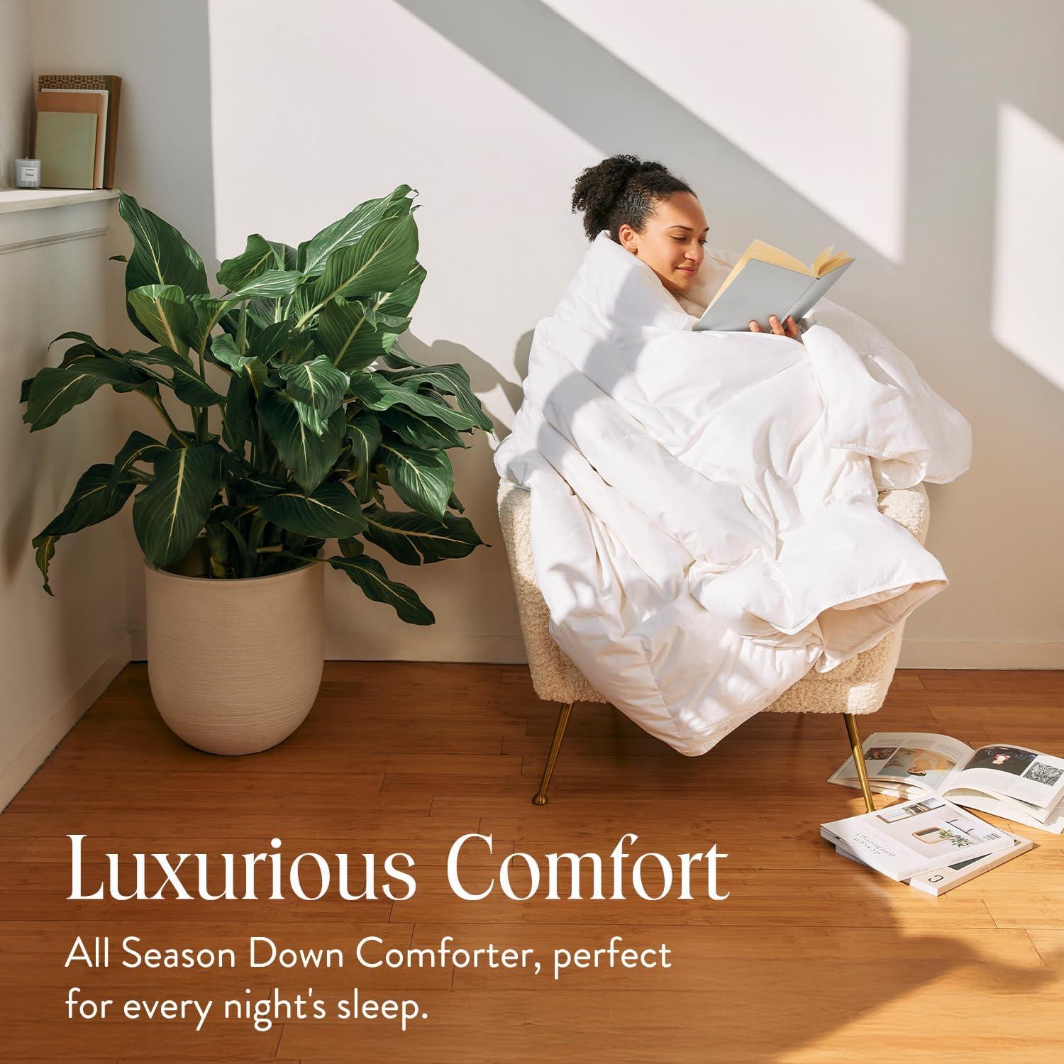 imageBrooklinen All Season Luxury Down Comforter 100 Natural Canadian Duck Down Duvet Insert 700 Fill Power 100 Cotton Shell Baffle Box Construction KingCali King Size ComforterAll Season White