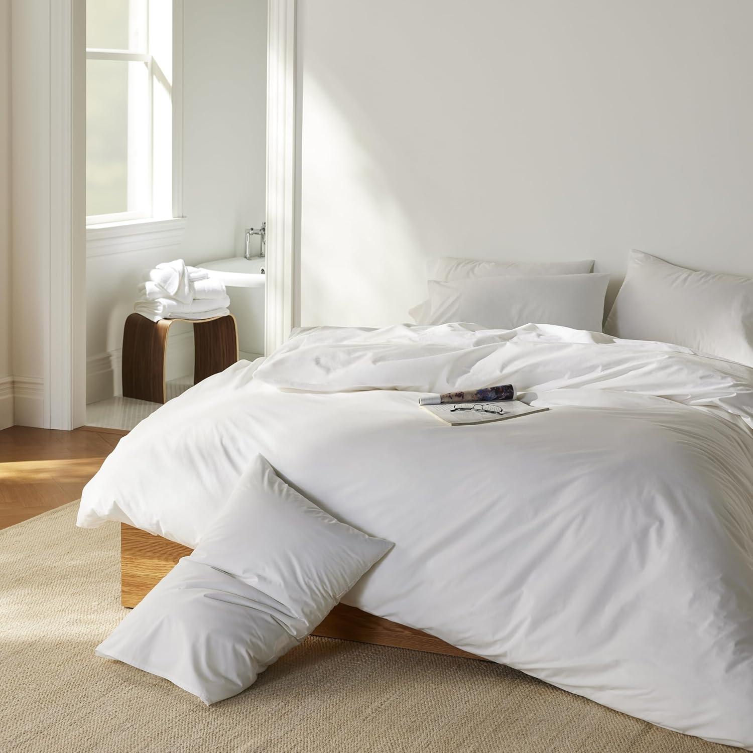 imageBrooklinen Luxury Percale Sheet Set 4 Piece 100 Cotton Bed Sheets 1 Fitted ampamp 1 Flat Sheet 2 Pillowcases Cotton Percale Sheets for Hot Sleepers Full Size Abyss BlueWhite