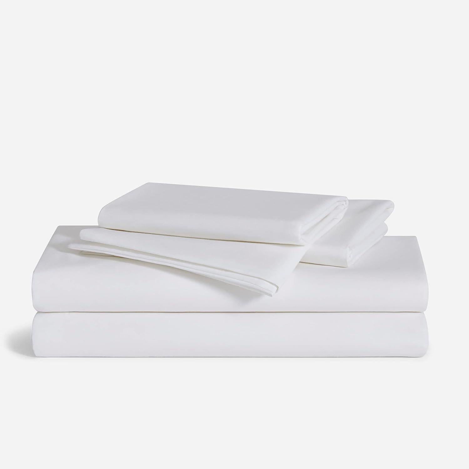 imageBrooklinen Luxury Percale Sheet Set 4 Piece 100 Cotton Bed Sheets 1 Fitted ampamp 1 Flat Sheet 2 Pillowcases Cotton Percale Sheets for Hot Sleepers Full Size Abyss BlueWhite