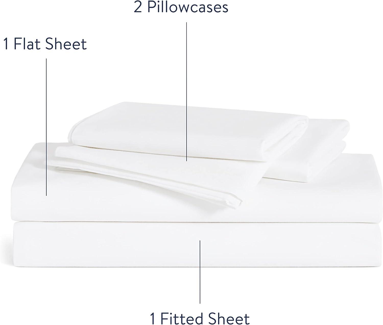 imageBrooklinen Luxury Percale Sheet Set 4 Piece 100 Cotton Bed Sheets 1 Fitted ampamp 1 Flat Sheet 2 Pillowcases Cotton Percale Sheets for Hot Sleepers Full Size Abyss BlueWhite