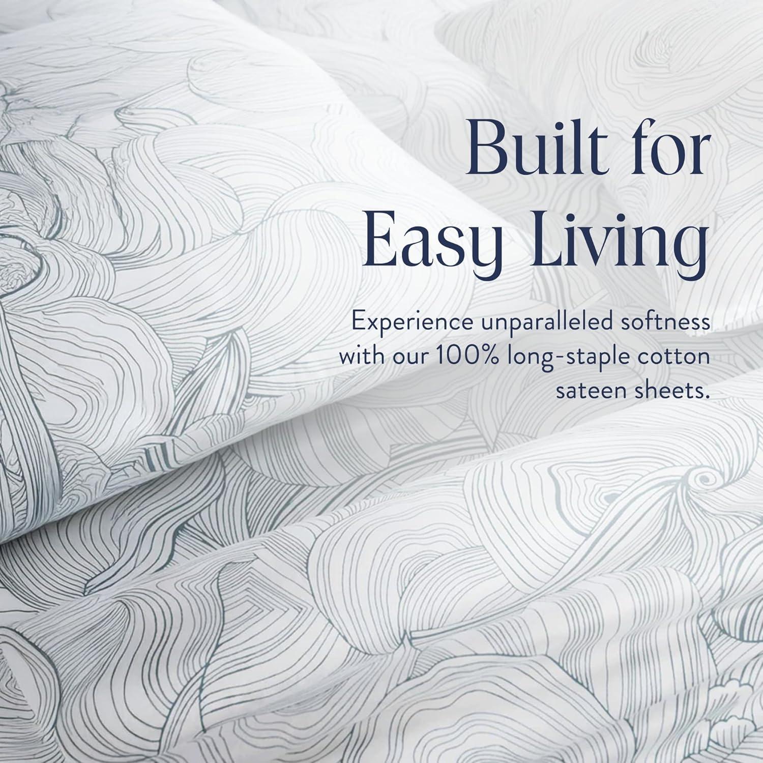 imageBrooklinen Luxury Sateen 4 Piece Sheet Set 100 Cotton Bed Sheets Soft ampamp Durable Queen Size Sheets Set in Cream OekoTEX Certified Bedding Set 1 Fitted Sheet 1 Flat Sheet 2 PillowcasesOyster Blue