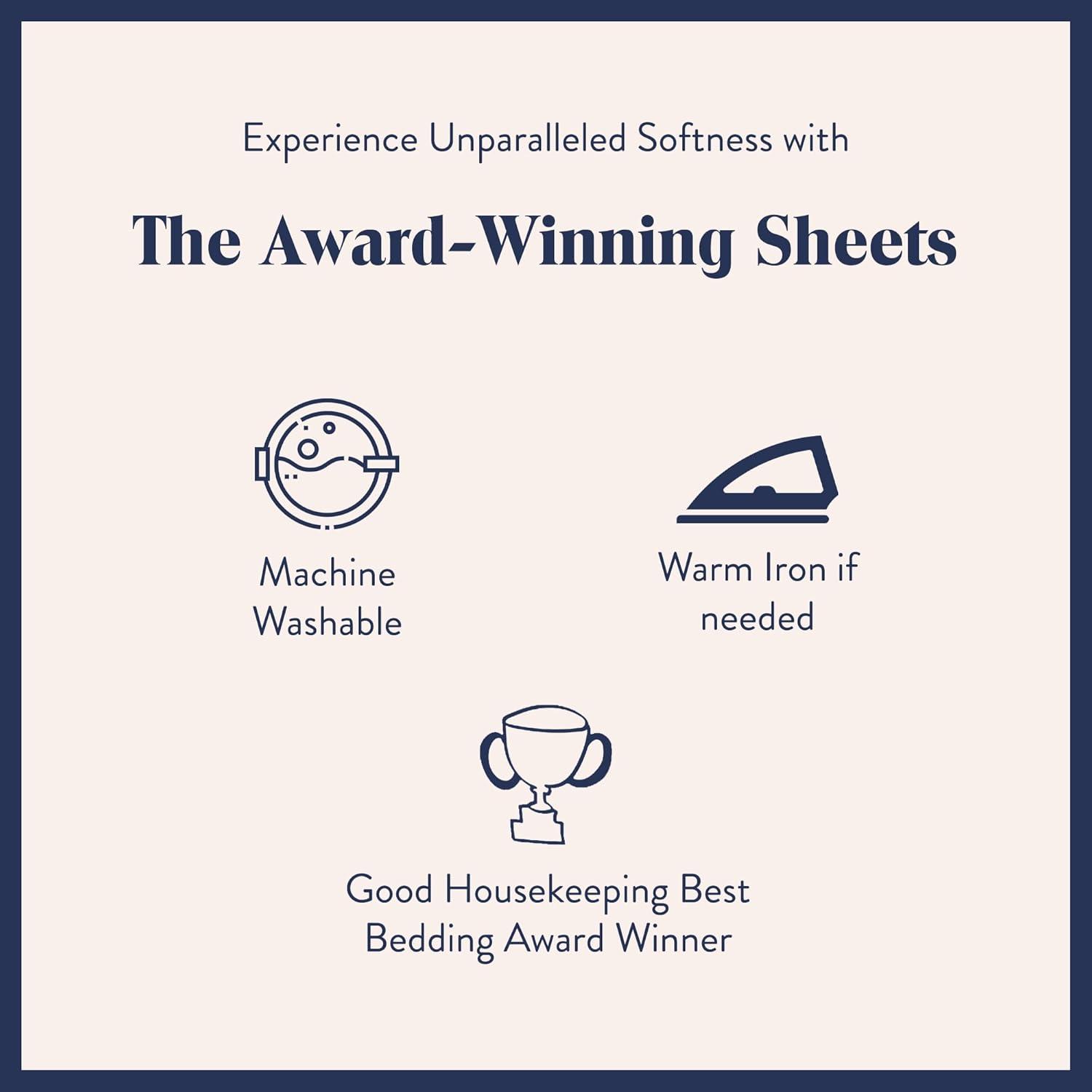 imageBrooklinen Luxury Sateen 4 Piece Sheet Set 100 Cotton Bed Sheets Soft ampamp Durable Queen Size Sheets Set in Cream OekoTEX Certified Bedding Set 1 Fitted Sheet 1 Flat Sheet 2 PillowcasesOyster Blue