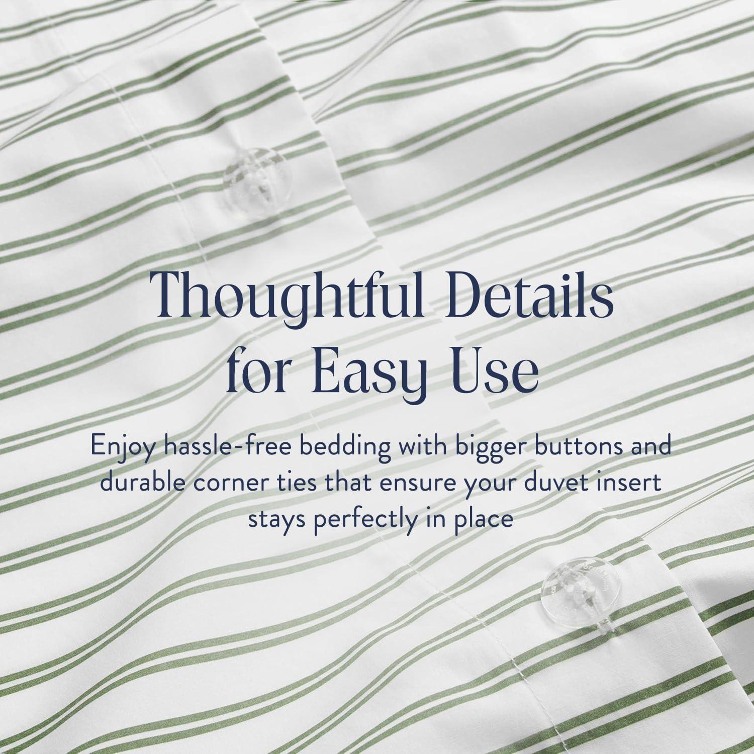 imageBrooklinen Luxury Sateen Duvet Cover 100 Cotton KingCalifornia King Size in White with ExtraLong Corner Ties and Button Closure Best KingCali King Duvet CoversGreen Tandem Stripe