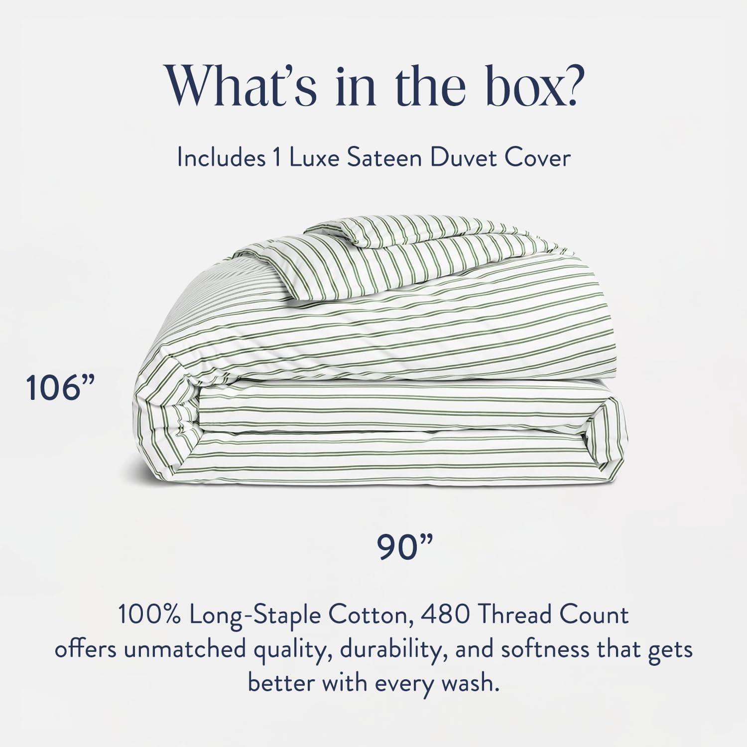 imageBrooklinen Luxury Sateen Duvet Cover 100 Cotton KingCalifornia King Size in White with ExtraLong Corner Ties and Button Closure Best KingCali King Duvet CoversGreen Tandem Stripe