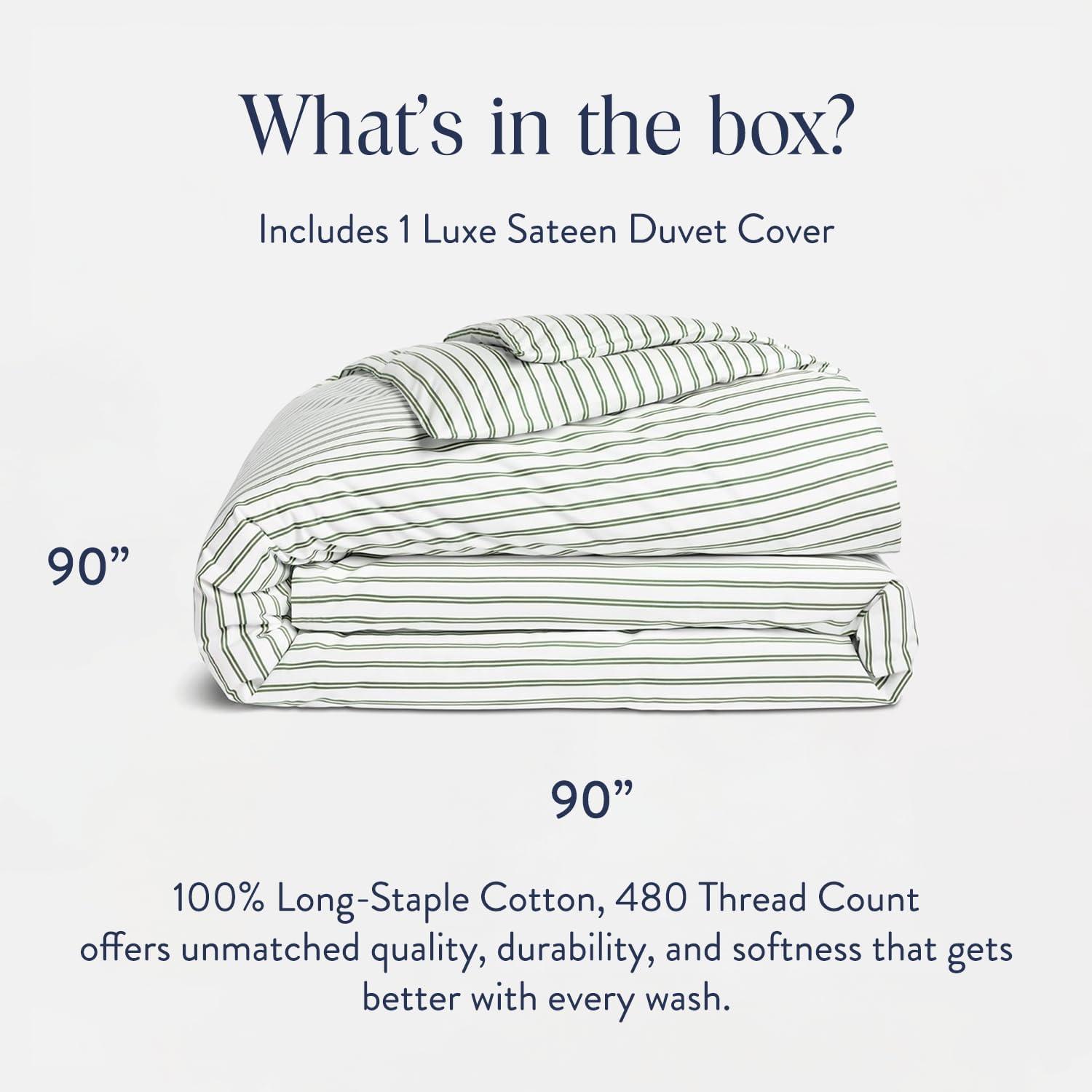 imageBrooklinen Luxury Sateen Duvet Cover 100 Cotton KingCalifornia King Size in White with ExtraLong Corner Ties and Button Closure Best KingCali King Duvet CoversGreen Tandem Stripe