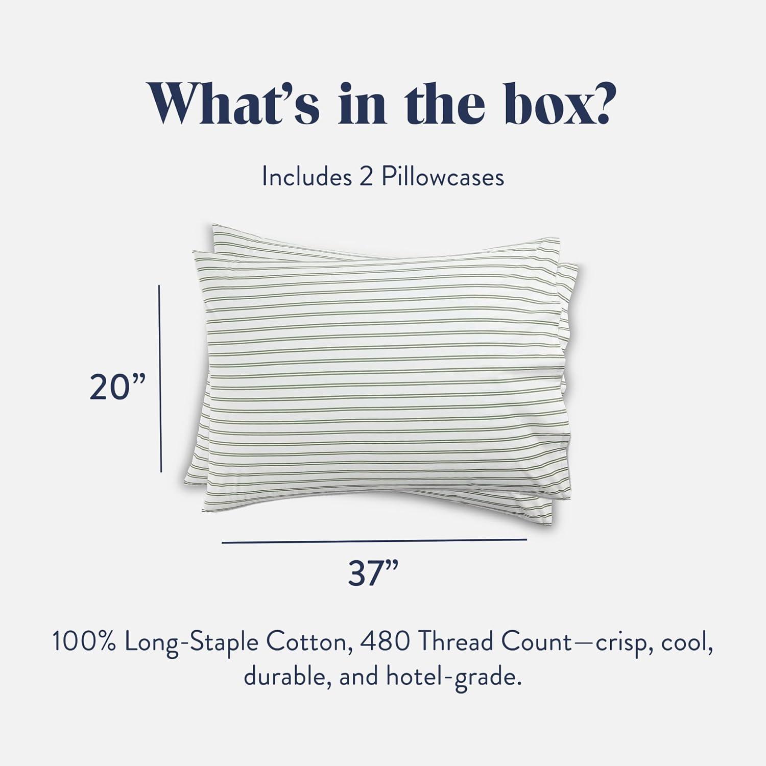 imageBrooklinen Luxury Sateen Pillowcases Set of 2 100 Long Staple Cotton with Envelope Closure Smooth Fabric Soft ampamp Durable Machine Washable Standard Size CreamGreen Tandem Stripe