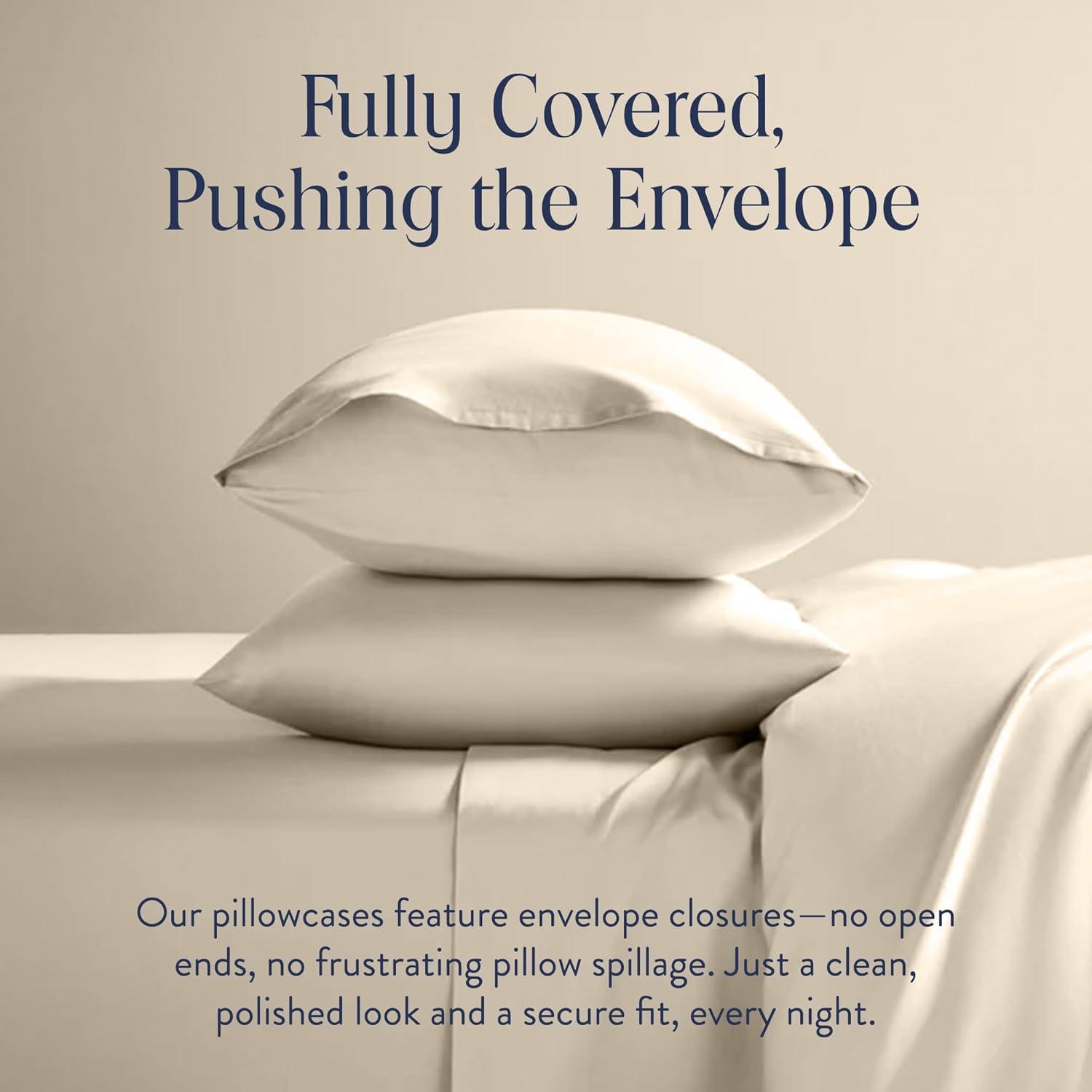 imageBrooklinen Luxury Sateen Pillowcases Set of 2 100 Long Staple Cotton with Envelope Closure Smooth Fabric Soft ampamp Durable Machine Washable Standard Size CreamCream