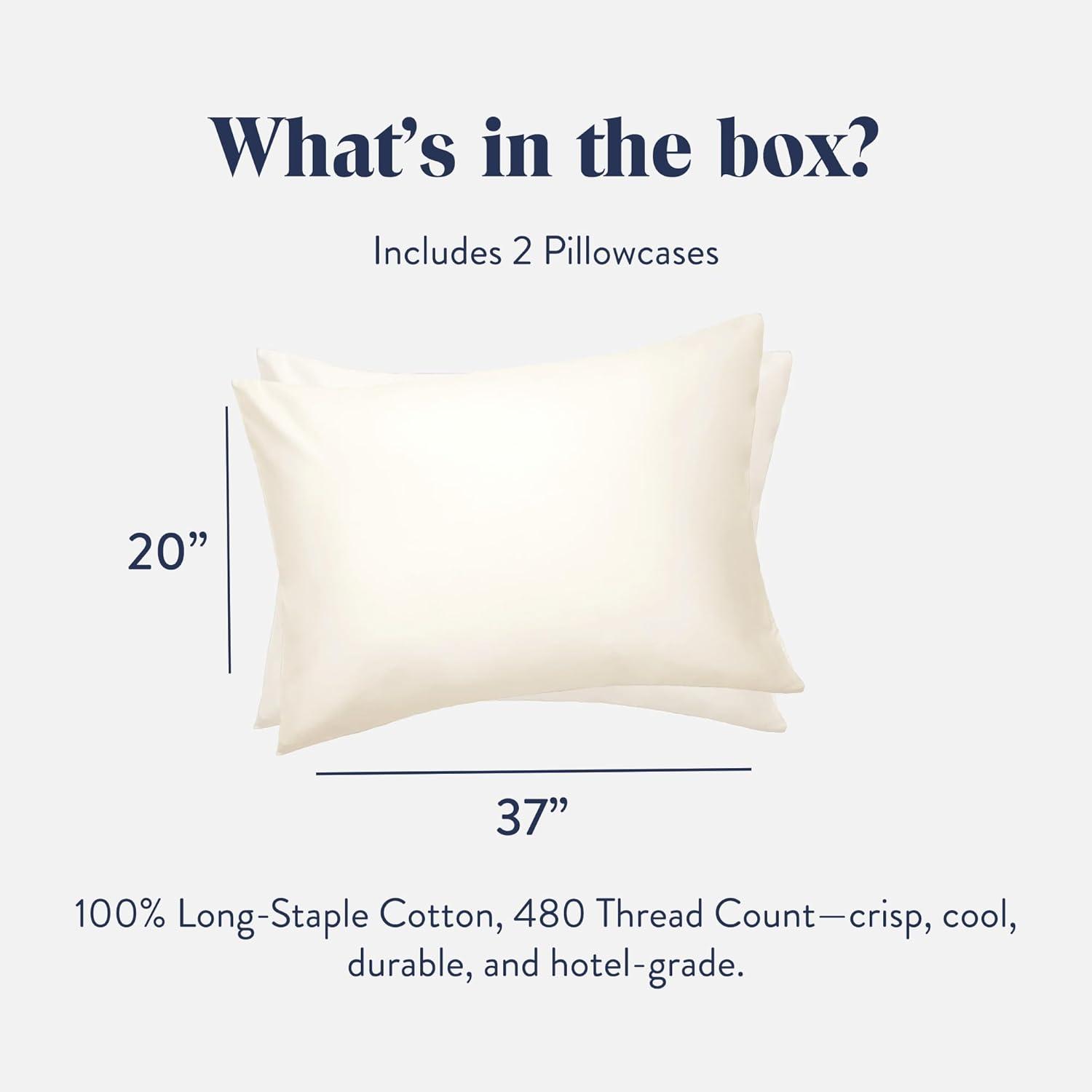 imageBrooklinen Luxury Sateen Pillowcases Set of 2 100 Long Staple Cotton with Envelope Closure Smooth Fabric Soft ampamp Durable Machine Washable Standard Size CreamCream