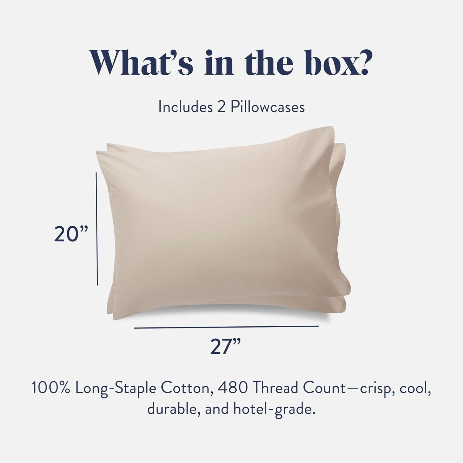 imageBrooklinen Luxury Sateen Pillowcases Set of 2 100 Long Staple Cotton with Envelope Closure Smooth Fabric Soft ampamp Durable Machine Washable Standard Size CreamCream