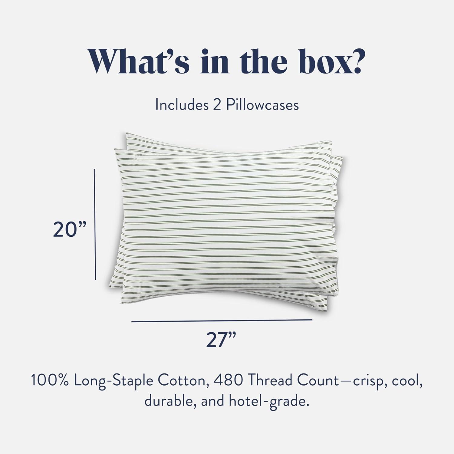 imageBrooklinen Luxury Sateen Pillowcases Set of 2 100 Long Staple Cotton with Envelope Closure Smooth Fabric Soft ampamp Durable Machine Washable Standard Size CreamGreen Tandem Stripe