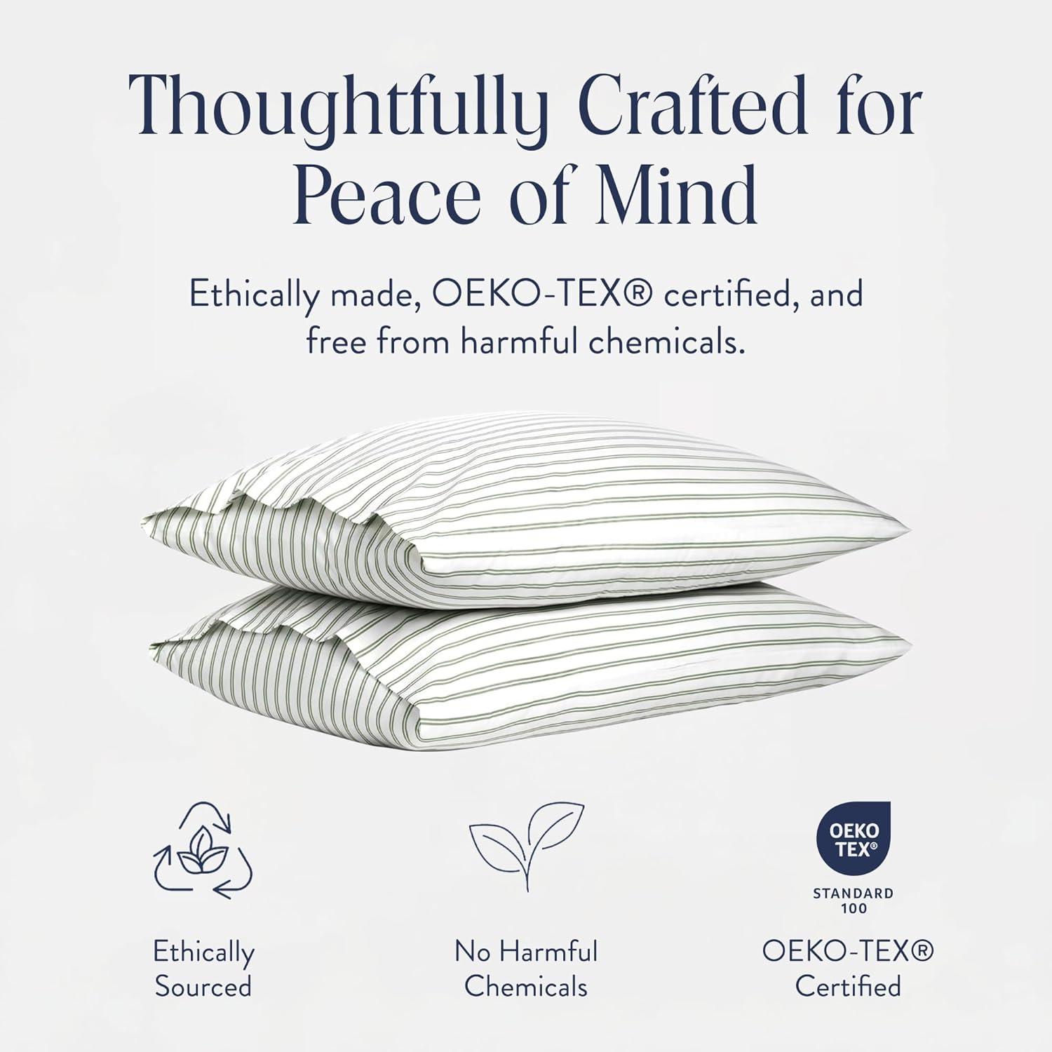 imageBrooklinen Luxury Sateen Pillowcases Set of 2 100 Long Staple Cotton with Envelope Closure Smooth Fabric Soft ampamp Durable Machine Washable Standard Size CreamGreen Tandem Stripe