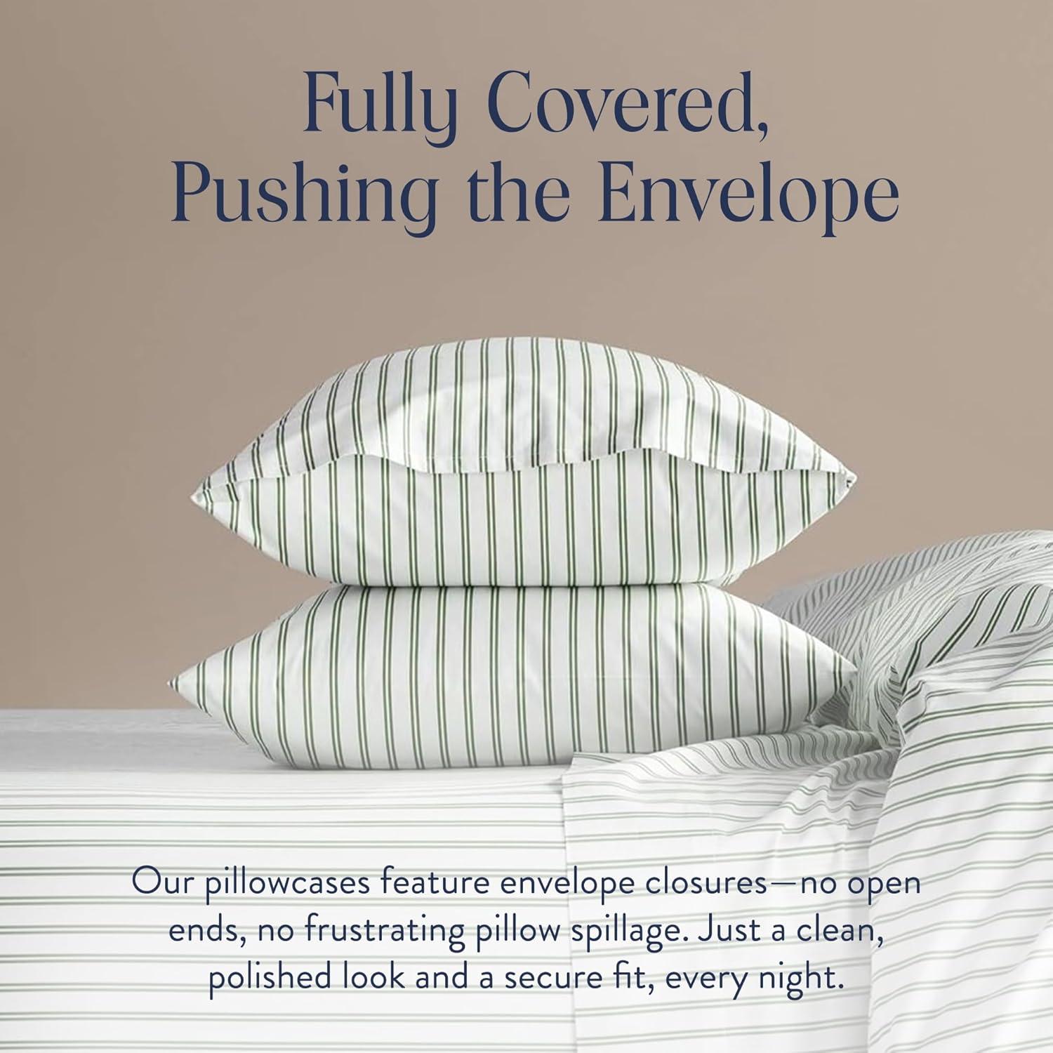 imageBrooklinen Luxury Sateen Pillowcases Set of 2 100 Long Staple Cotton with Envelope Closure Smooth Fabric Soft ampamp Durable Machine Washable Standard Size CreamGreen Tandem Stripe