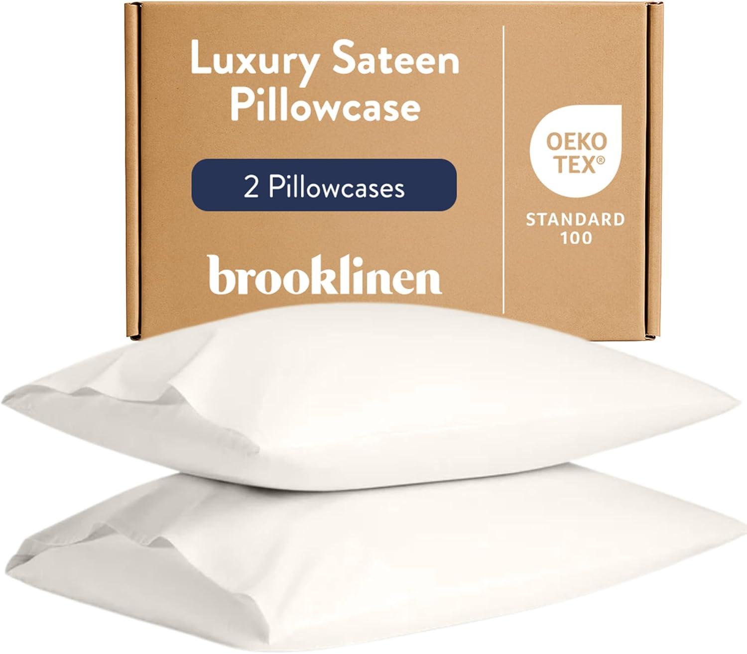 imageBrooklinen Luxury Sateen Pillowcases Set of 2 100 Long Staple Cotton with Envelope Closure Smooth Fabric Soft ampamp Durable Machine Washable Standard Size CreamCream