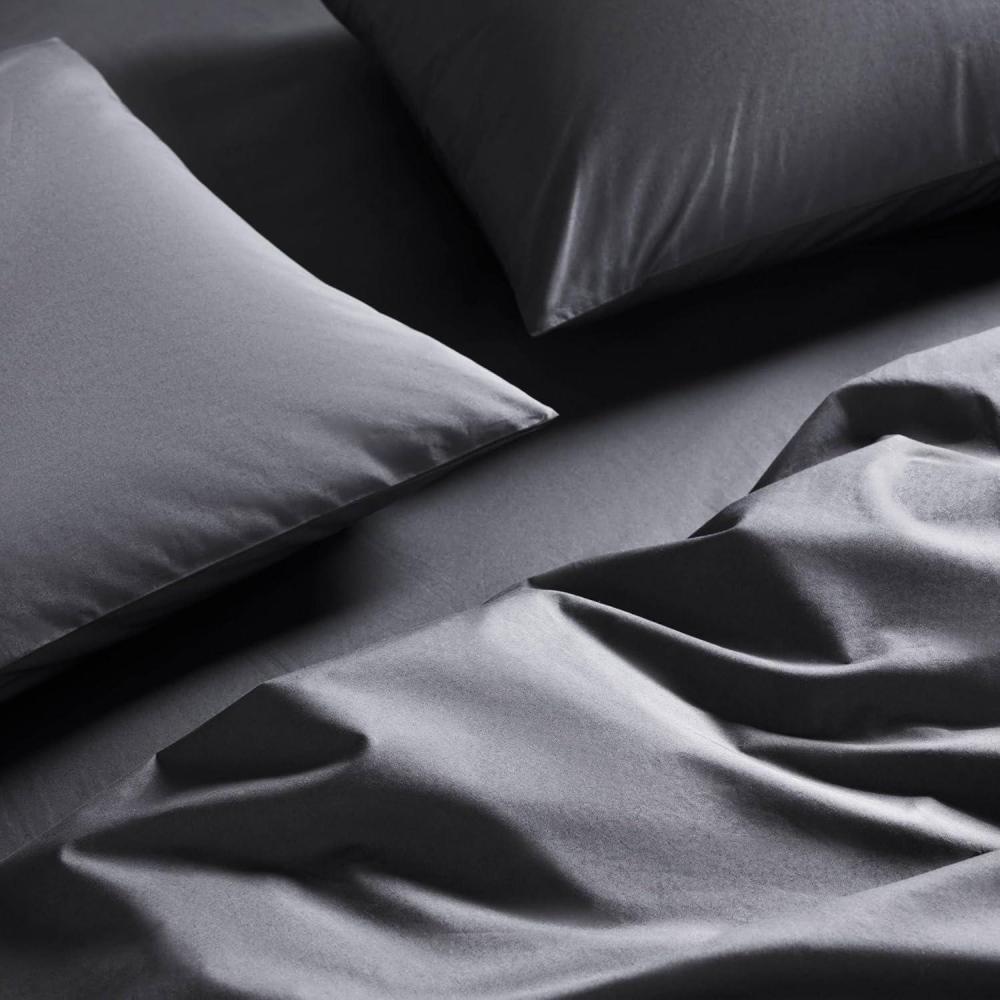 imageBrooklinen Luxury Percale Sheet Set 4 Piece 100 Cotton Bed Sheets 1 Fitted ampamp 1 Flat Sheet 2 Pillowcases Cotton Percale Sheets for Hot Sleepers Full Size Abyss BlueSlate