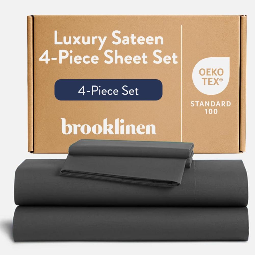 imageBrooklinen Luxury Sateen 4 Piece Sheet Set  100 Cotton Bed Sheets Soft ampamp Durable Queen Size Sheets Set in Cream OekoTEX Certified Bedding Set 1 Fitted Sheet 1 Flat Sheet 2 PillowcasesSlate