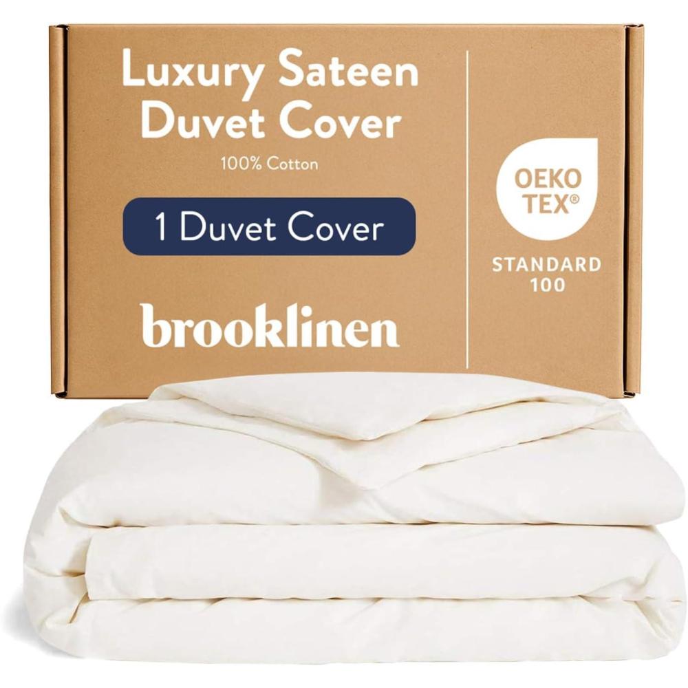 imageBrooklinen Luxury Sateen Duvet Cover  100 Cotton KingCalifornia King Size in White with ExtraLong Corner Ties and Button Closure  Best KingCali King Duvet CoversCream