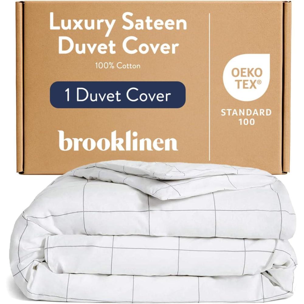 imageBrooklinen Luxury Sateen Duvet Cover  100 Cotton KingCalifornia King Size in White with ExtraLong Corner Ties and Button Closure  Best KingCali King Duvet CoversWindow Pane