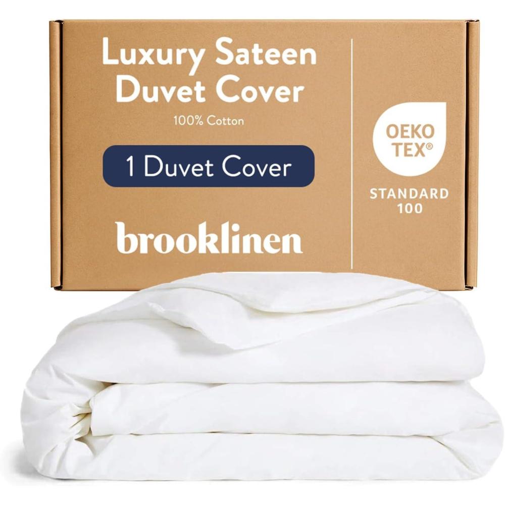 imageBrooklinen Luxury Sateen Duvet Cover  100 Cotton KingCalifornia King Size in White with ExtraLong Corner Ties and Button Closure  Best KingCali King Duvet CoversWhite