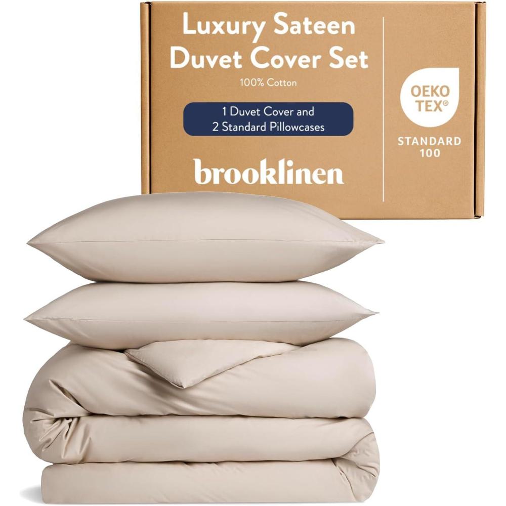 imageBrooklinen Luxury Sateen Duvet Cover  100 Cotton KingCalifornia King Size in White with ExtraLong Corner Ties and Button Closure  Best KingCali King Duvet CoversPebble