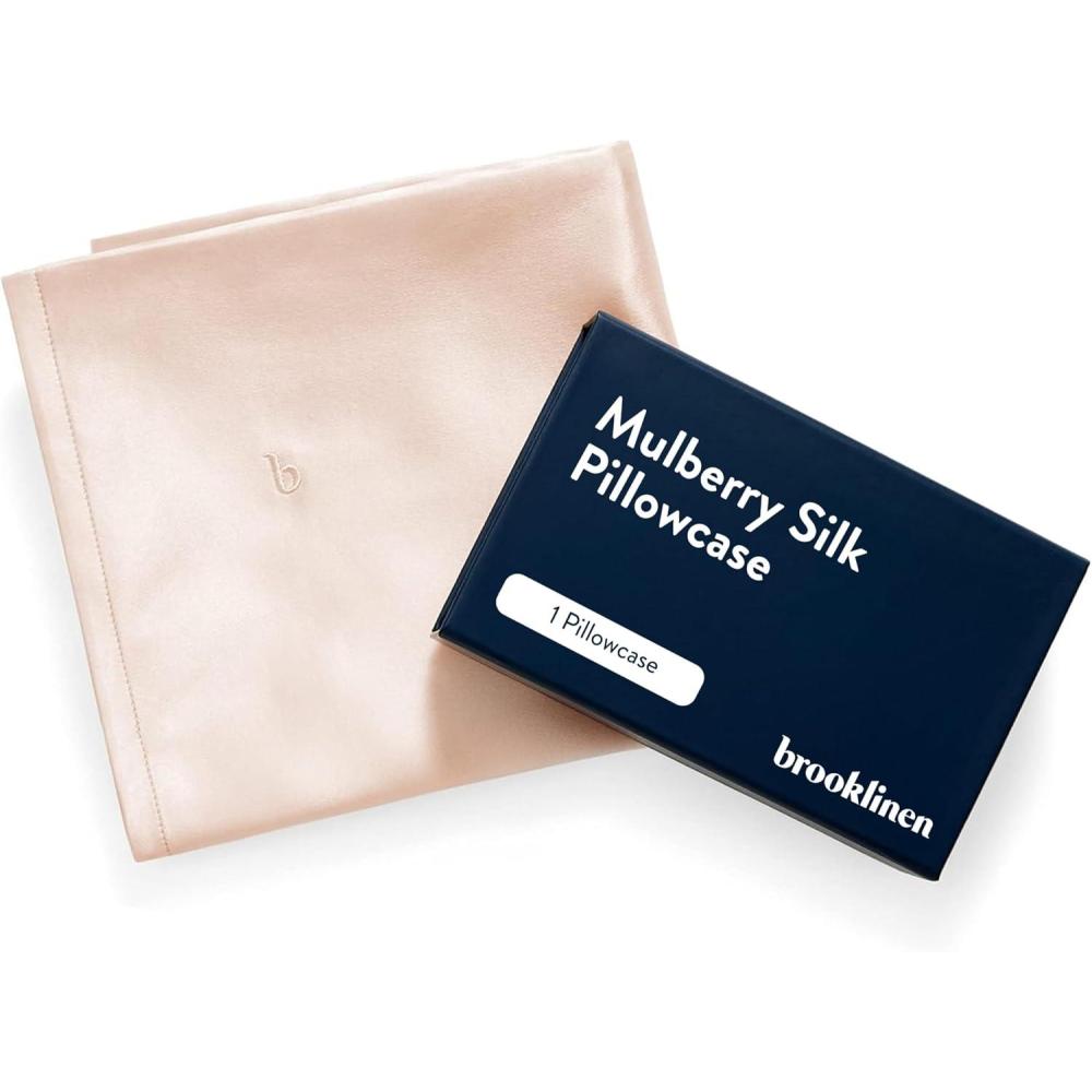 imageBrooklinen Mulberry Silk Pillowcase 100 Pure Silk Pillow Case Soft ampamp Durable AntiFriction Comfort Hight Quality Smooth Texture Machine Washable ampamp Breathable Standard Size BlushBlush
