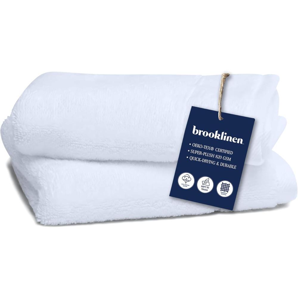 imageBrooklinen SuperPlush Turkish Cotton Washcloths Set of 2 Cotton 820 GSM Highly Absorbent Machine Washable Perfect for Home ampamp Bathroom 13quot x 13quot Solid WhiteWhite