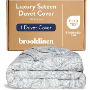 Brooklinen Luxury Sateen Duvet Cover – 100% Cotton, King/California King Size in White with Extra-Long Corner Ties and Button Closure – Best King/Cali King Duvet Covers(Oyster Blue)