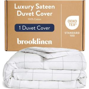 Brooklinen Luxury Sateen Duvet Cover – 100% Cotton, King/California King Size in White with Extra-Long Corner Ties and Button Closure – Best King/Cali King Duvet Covers(Window Pane)