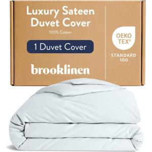 Brooklinen Luxury Sateen Duvet Cover – 100% Cotton, King/California King Size in White with Extra-Long Corner Ties and Button Closure – Best King/Cali King Duvet Covers(Sky)