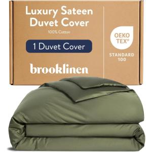 Brooklinen Luxury Sateen Duvet Cover – 100% Cotton, King/California King Size in White with Extra-Long Corner Ties and Button Closure – Best King/Cali King Duvet Covers(Fresh Moss)