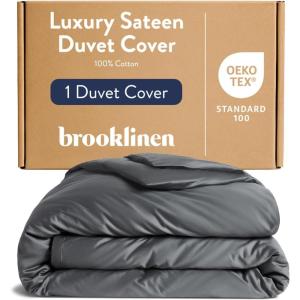 Brooklinen Luxury Sateen Duvet Cover – 100% Cotton, King/California King Size in White with Extra-Long Corner Ties and Button Closure – Best King/Cali King Duvet Covers(Slate)