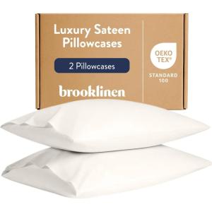 Brooklinen Luxury Sateen Pillowcases – Set of 2, 100% Long Staple Cotton with Envelope Closure, Smooth Fabric, Soft & Durable, Machine Washable – Standard Size (Cream)(Cream)