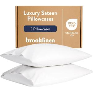 Brooklinen Luxury Sateen Pillowcases – Set of 2, 100% Long Staple Cotton with Envelope Closure, Smooth Fabric, Soft & Durable, Machine Washable – Standard Size (Cream)(White)