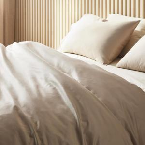 Brooklinen Luxury Sateen Sheet Set – 7 Piece 100% Cotton Bed Sheets – 1 Fitted & 1 Flat Sheet, 4 Pillowcases, 1 Duvet Cover, Soft Sateen Sheets for Ultimate Comfort King – White(Pebble)