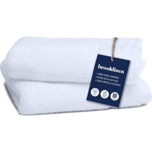 Brooklinen Super-Plush Turkish Cotton Washcloths Set of 2 Cotton, 820 GSM, Highly Absorbent, Machine Washable, Perfect for Home & Bathroom (13″ x 13″, Solid White)(White)