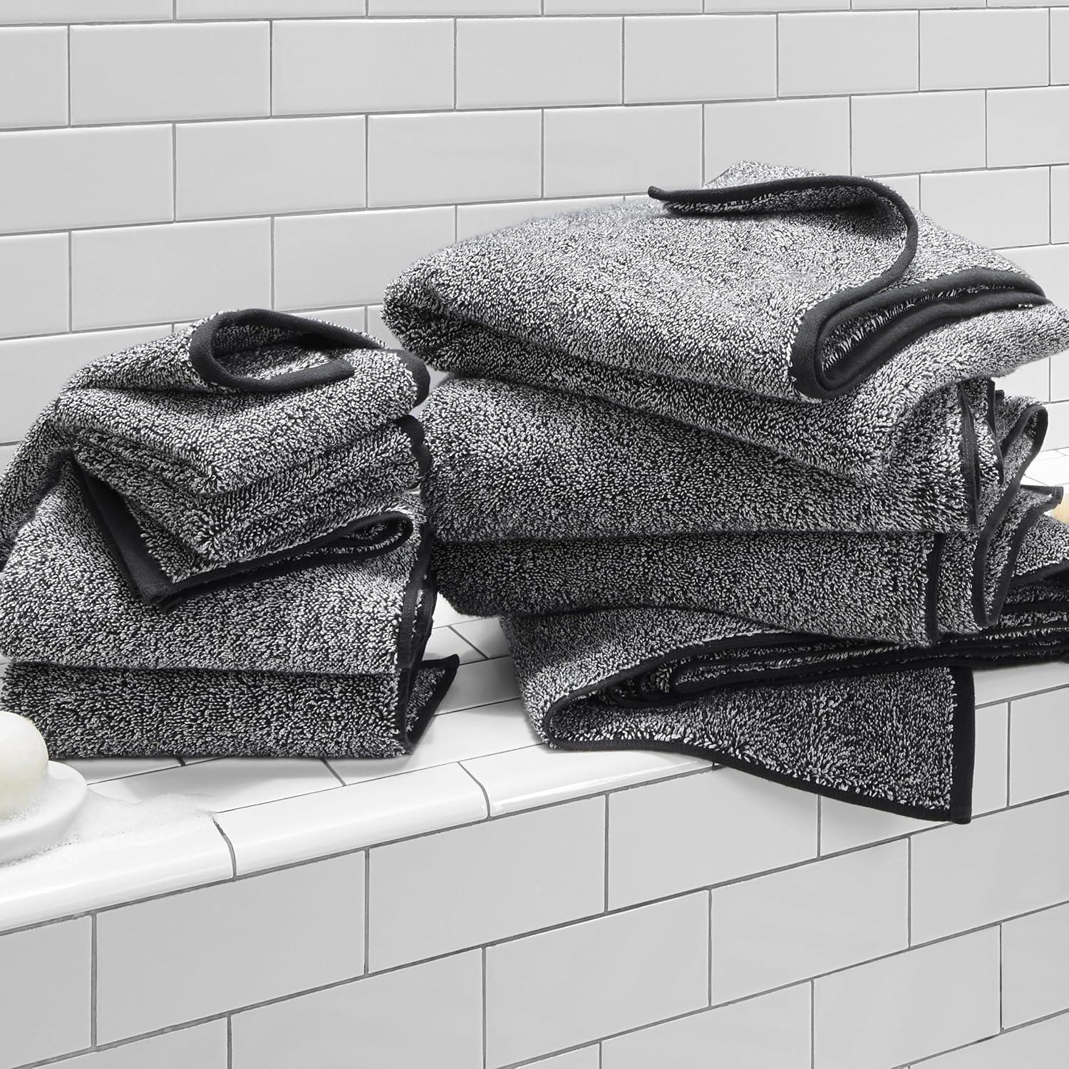 imageBrooklinen Classic Turkish Cotton Washcloths Ocean Blue Set of 2 100 Cotton Towels Soft Highly Absorbent QuickDrying Durable Ideal for Daily Face Body Cleansing and MoreMarled Black