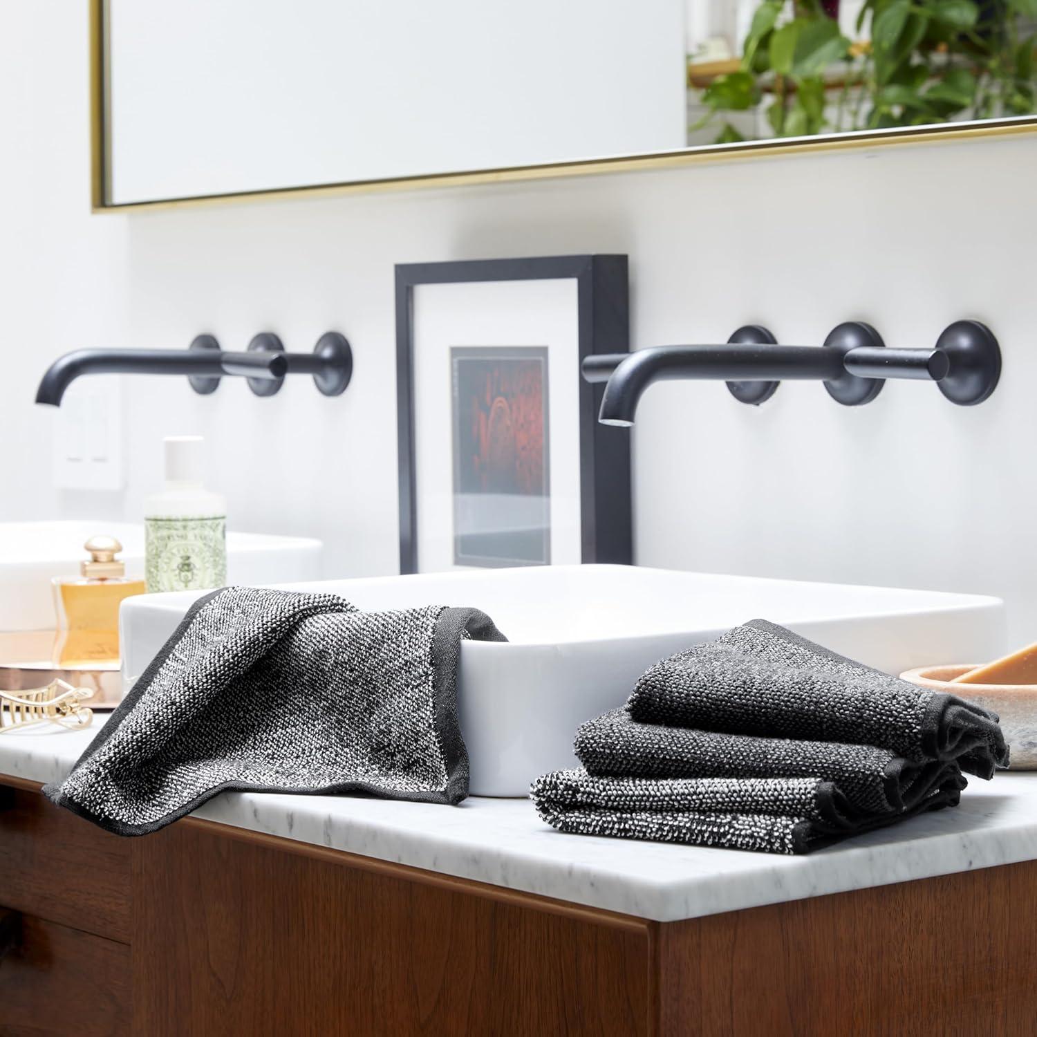 imageBrooklinen Classic Turkish Cotton Washcloths Ocean Blue Set of 2 100 Cotton Towels Soft Highly Absorbent QuickDrying Durable Ideal for Daily Face Body Cleansing and MoreMarled Black