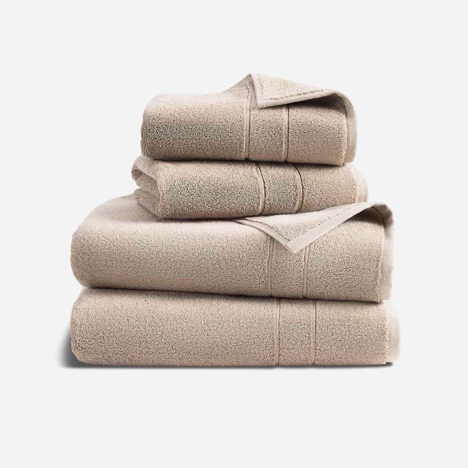 imageBrooklinen SuperPlush Bath Towel and Hand Towel Set 2 Bath Towels 2 Hand Towels Cotton Highly Absorbent WhiteDriftwood
