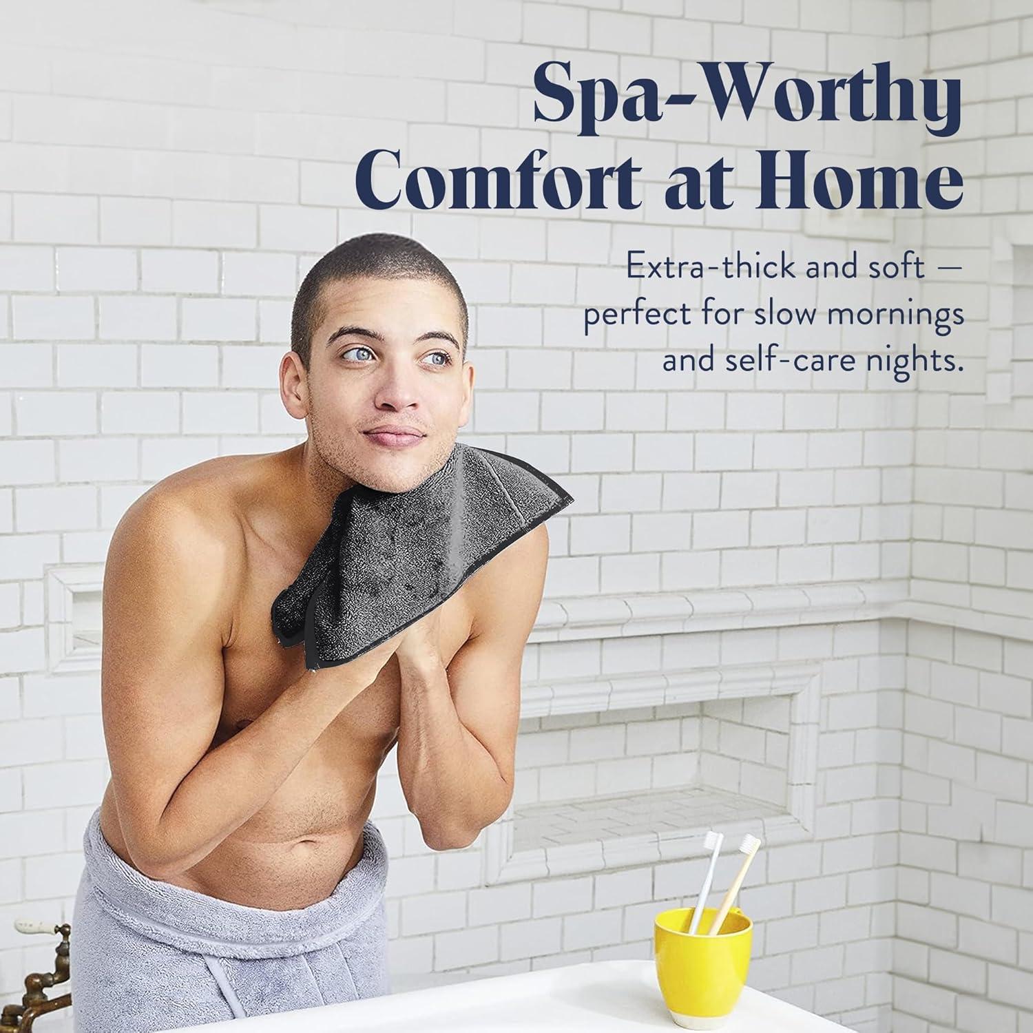 imageBrooklinen SuperPlush Bath Towel and Hand Towel Set 2 Bath Towels 2 Hand Towels Cotton Highly Absorbent WhiteMarled Black