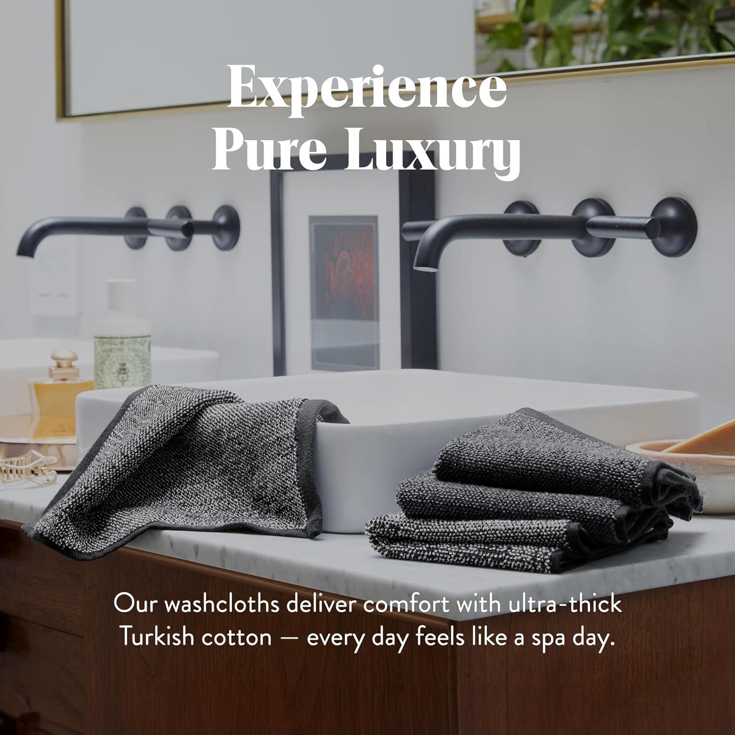 imageBrooklinen SuperPlush Bath Towel and Hand Towel Set 2 Bath Towels 2 Hand Towels Cotton Highly Absorbent WhiteMarled Black