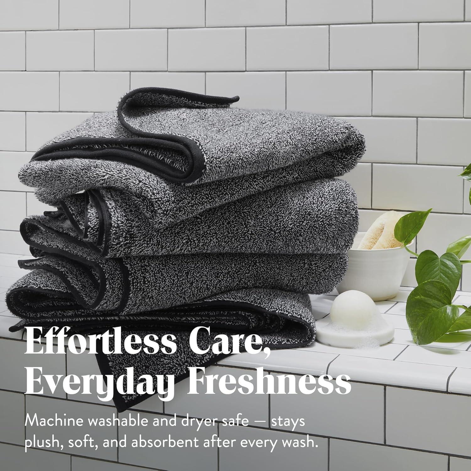 imageBrooklinen SuperPlush Bath Towel and Hand Towel Set 2 Bath Towels 2 Hand Towels Cotton Highly Absorbent WhiteMarled Black