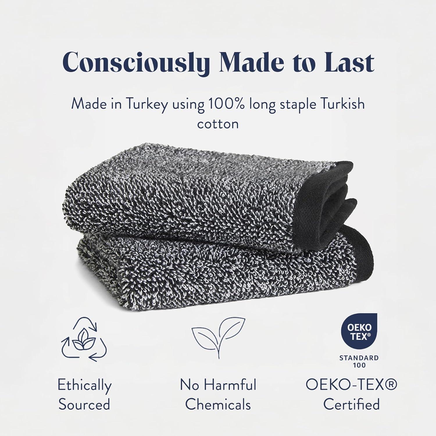 imageBrooklinen SuperPlush Bath Towel and Hand Towel Set 2 Bath Towels 2 Hand Towels Cotton Highly Absorbent WhiteMarled Black