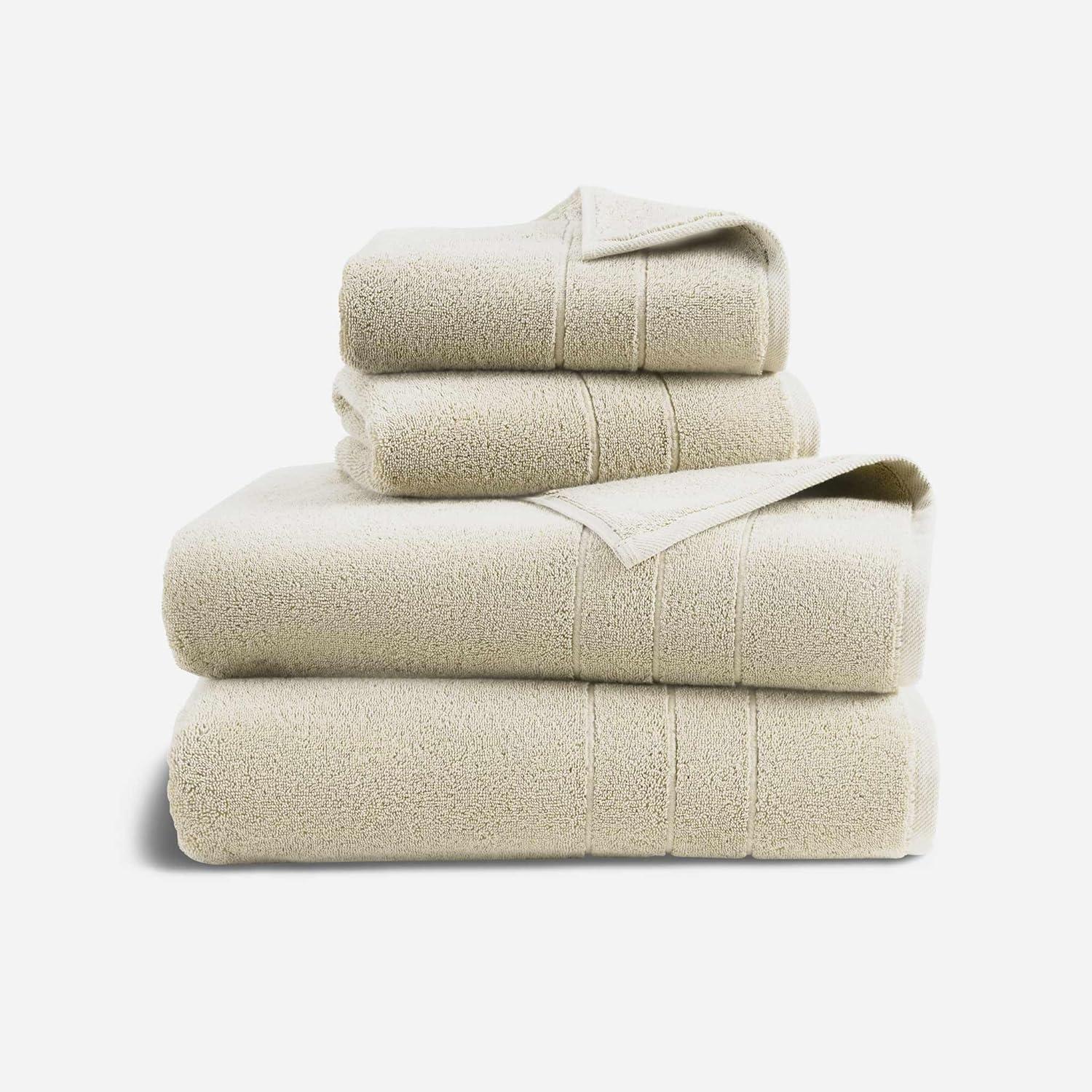 imageBrooklinen SuperPlush Bath Towel and Hand Towel Set 2 Bath Towels 2 Hand Towels Cotton Highly Absorbent WhiteStone