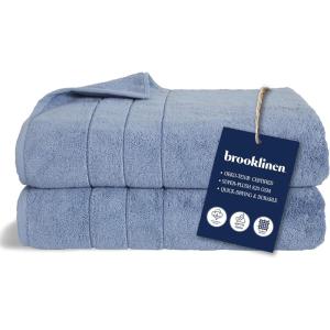Brooklinen Super-Plush Bath Towel and Hand Towel Set – 2 Bath Towels, 2 Hand Towels – Cotton, Highly Absorbent (White)(Ocean)