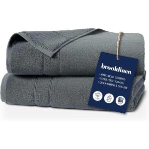 Brooklinen Super-Plush Bath Towel and Hand Towel Set – 2 Bath Towels, 2 Hand Towels – Cotton, Highly Absorbent (White)(Slate)