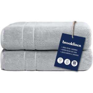 Brooklinen Super-Plush Bath Towel and Hand Towel Set – 2 Bath Towels, 2 Hand Towels – Cotton, Highly Absorbent (White)(Smoke)