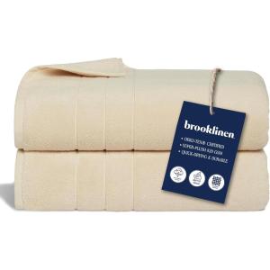 Brooklinen Super-Plush Bath Towel and Hand Towel Set – 2 Bath Towels, 2 Hand Towels – Cotton, Highly Absorbent (White)(Vanilla)