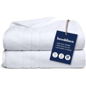 Brooklinen Super-Plush Bath Towel and Hand Towel Set – 2 Bath Towels, 2 Hand Towels – Cotton, Highly Absorbent (White)(White)